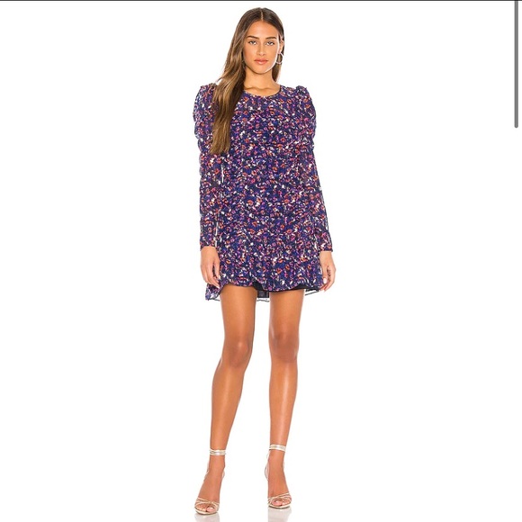 Parker Long Sleeve Poof Shoulder Rushed Mini Dress - Picture 1 of 6